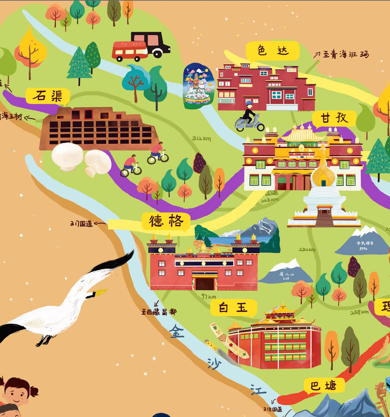 桦川手绘地图景区的文化宝库